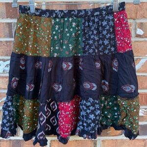Ruffle Patchwork Boho Colorful Mini Skirt Size XL NWT